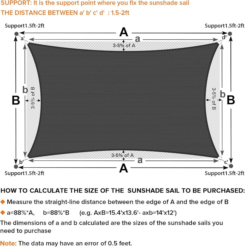 Artpuch Sun Shade Sail 20'X20' Dark Grey Rectangle