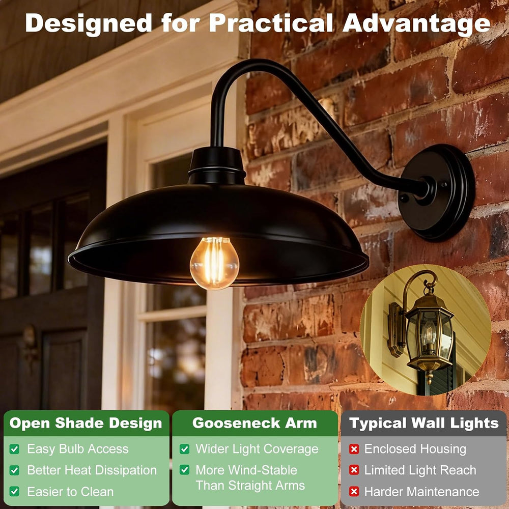 FILIYANO Farmhouse Barn Gooseneck Outdoor Light Fixtures, 14 Inch, 2 Pack
