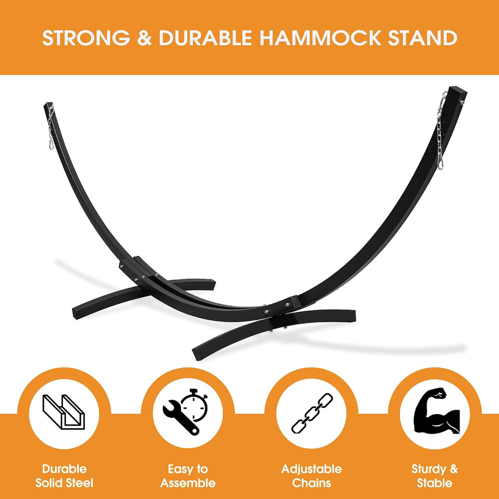 Lazy Daze 12 Ft Double Steel Curved Hammock Stand for Outdoor, Black