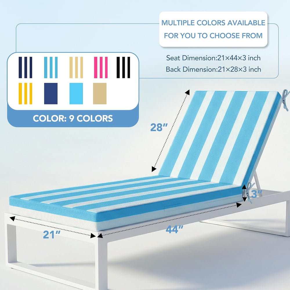 L'AGRATY Chaise Lounge Chair Waterproof Cushion Outdoor for Pool Lawn Deck