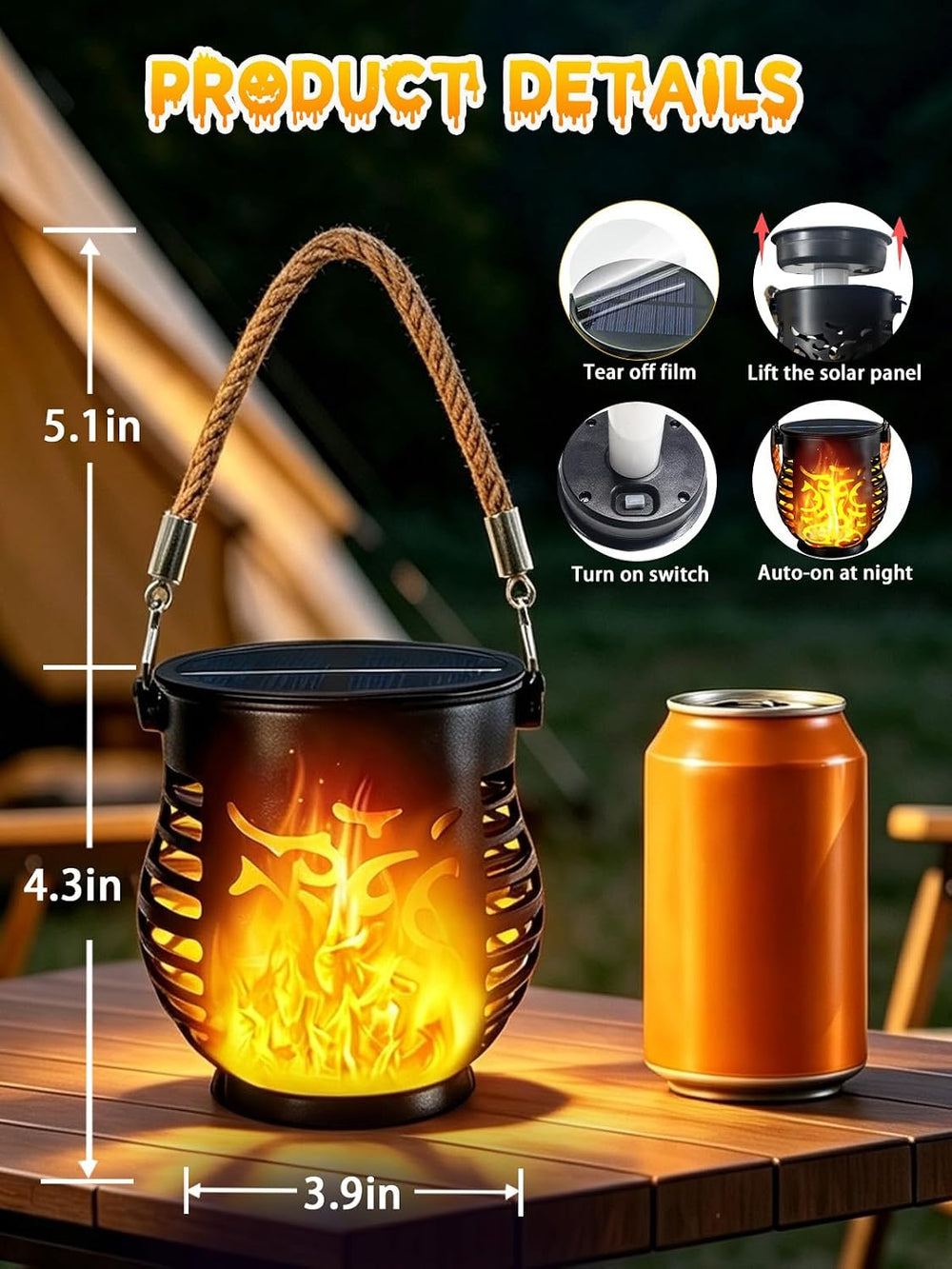 4 Pack Solar Lanterns Outdoor Waterproof Flickering Flame Halloween Lights