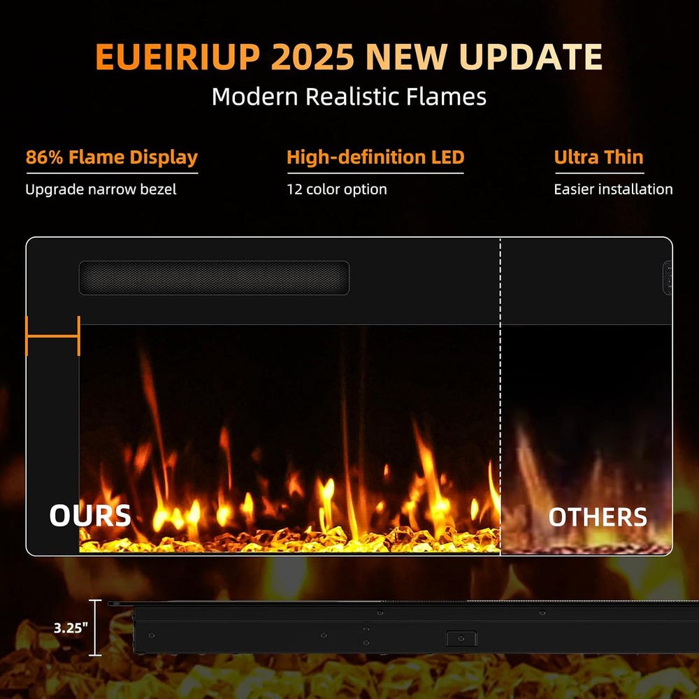 Electric Fireplace 60” Recessed and Wall Mounted Fire Places with Remote Cont...