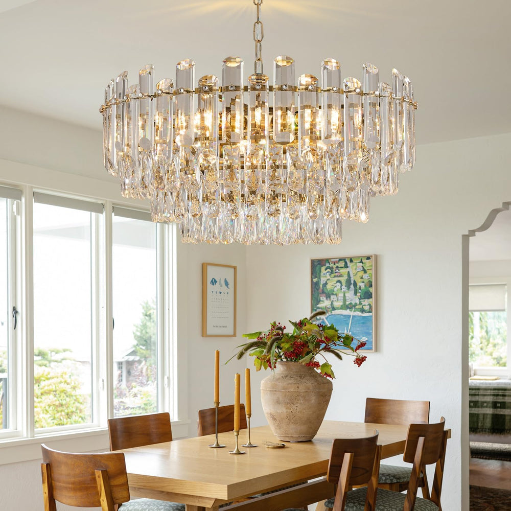 23.62" Gold Crystal Chandeliers for Dining Room, 12-Light Modern Chandelier