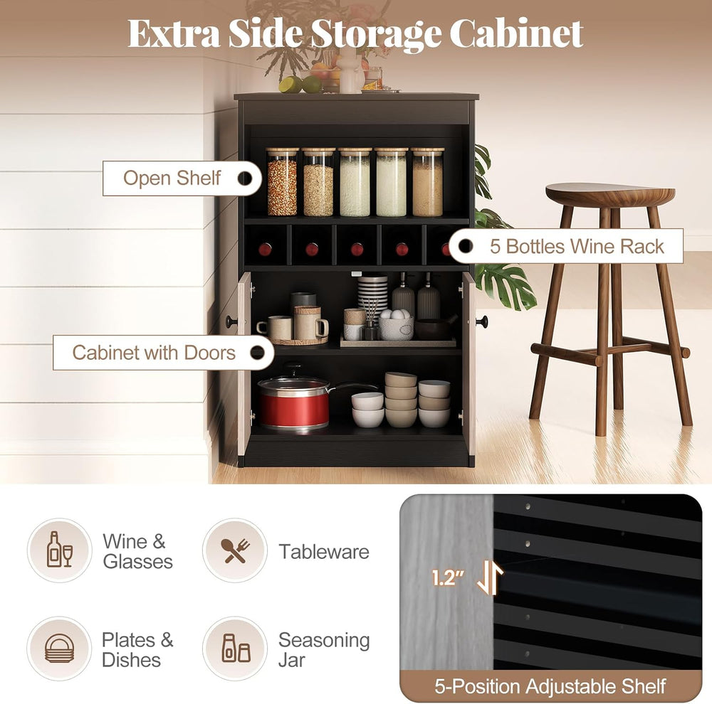 COSTWAY 48" Bar Table with Storage Cabinet & Wine Rack, Home Dining ...