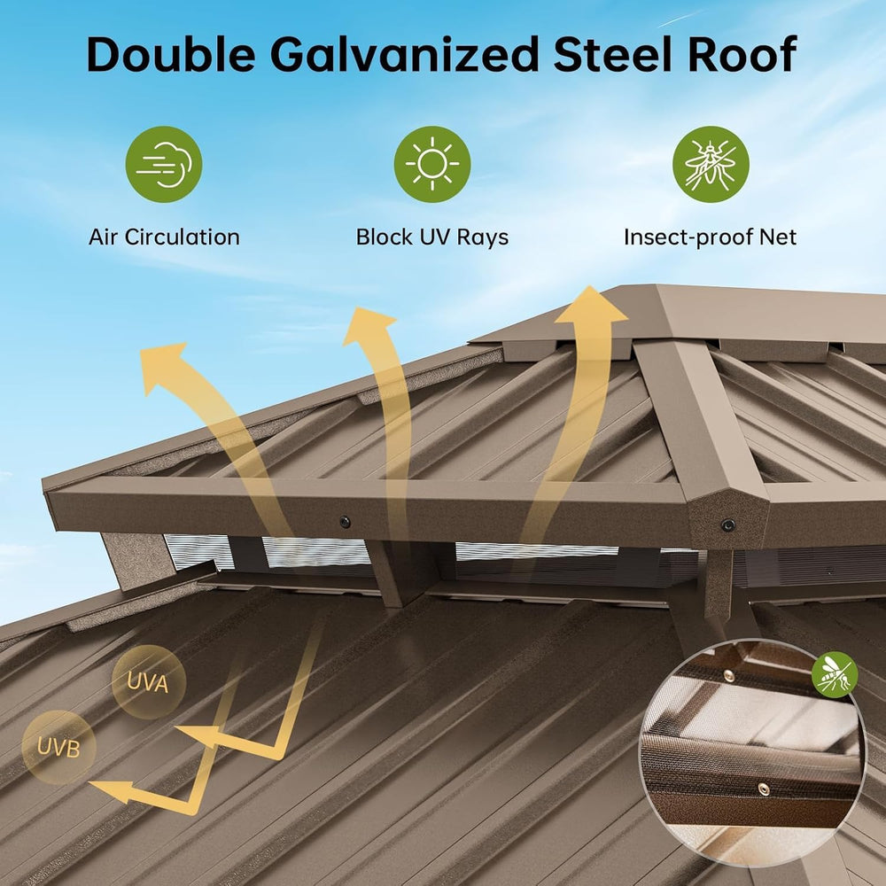 10x12FT Hardtop Gazebo Brown