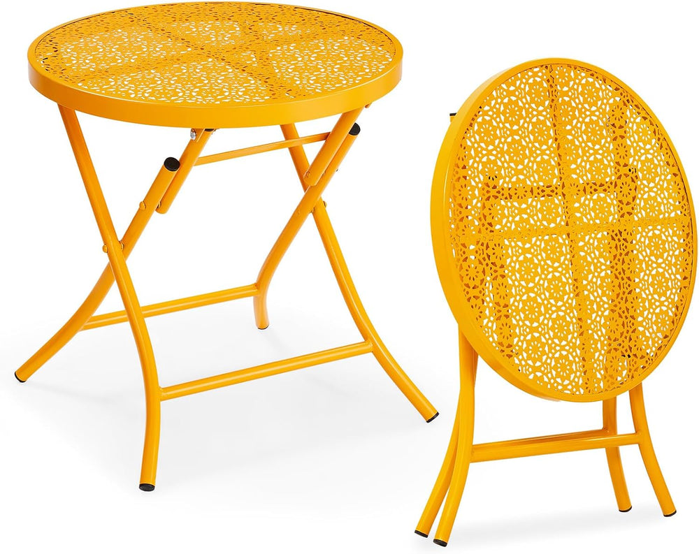 VINGLI Outdoor Folding Side Table with Chic Hollow Pattern and Durable, Rust-...