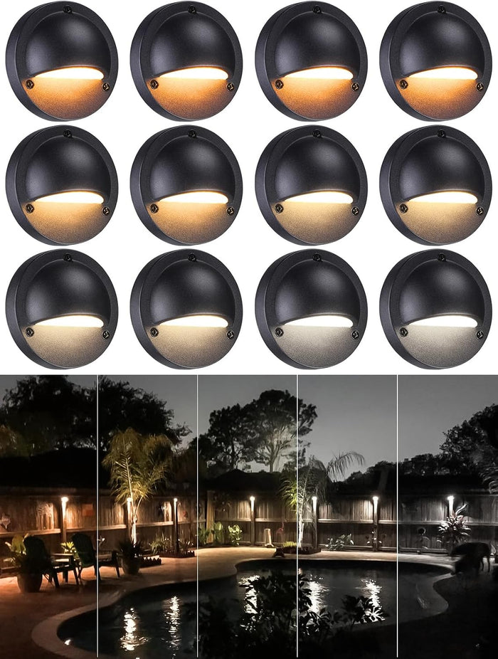 LEONLITE 12-Pack 5CCT 3.74inch Low Voltage LED Deck Lights, Black