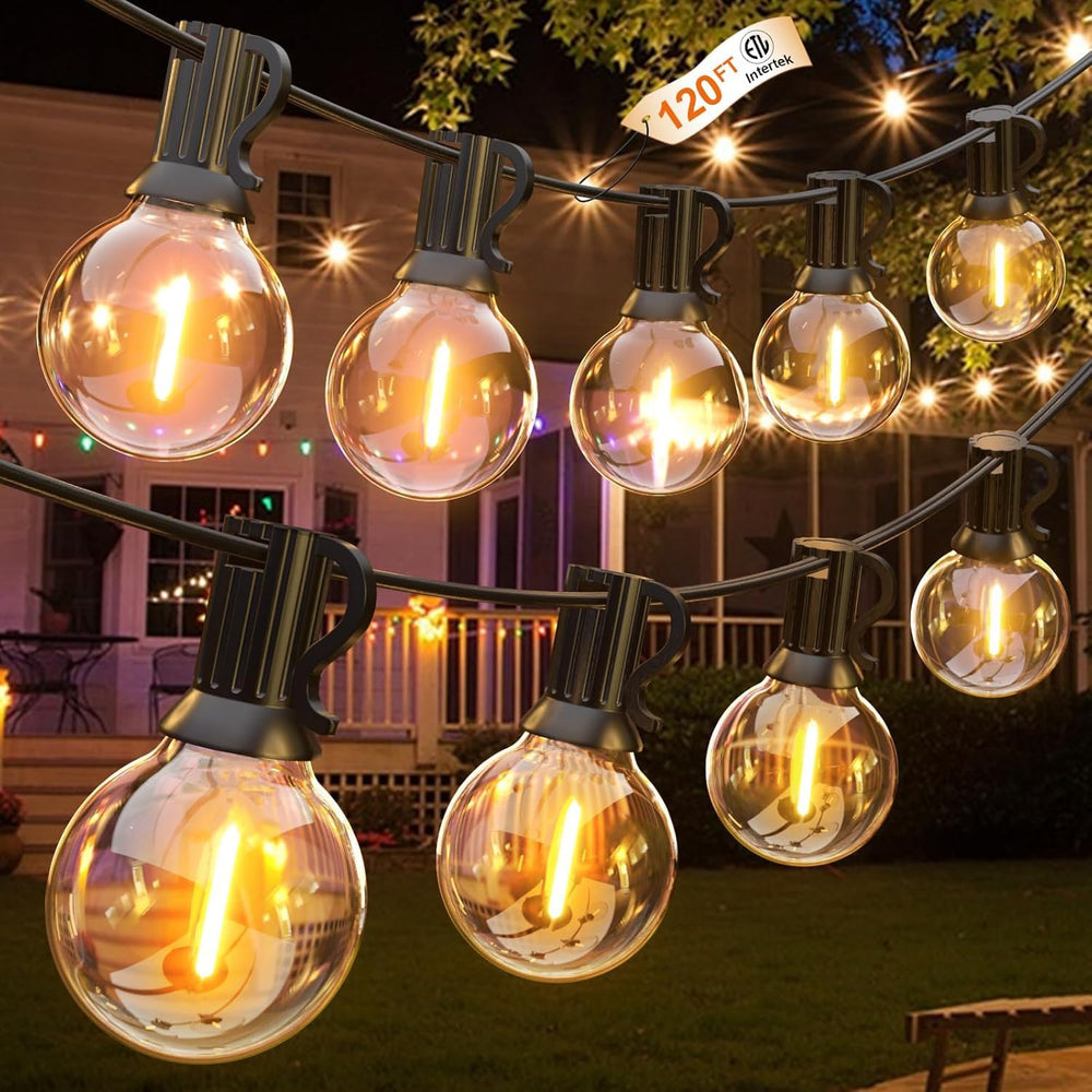 GLUROO 120FT Outdoor String Lights, G40 LED Patio Lights with 64pcs Bulbs, Wa...