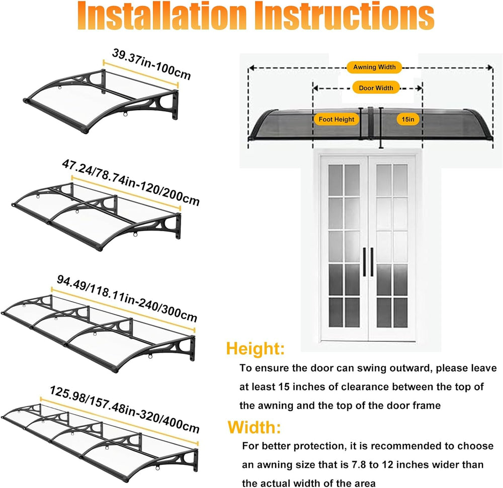 Door Awning Exterior, Polycarbonate Canopy with Aluminum Frame. UV Resistant ...