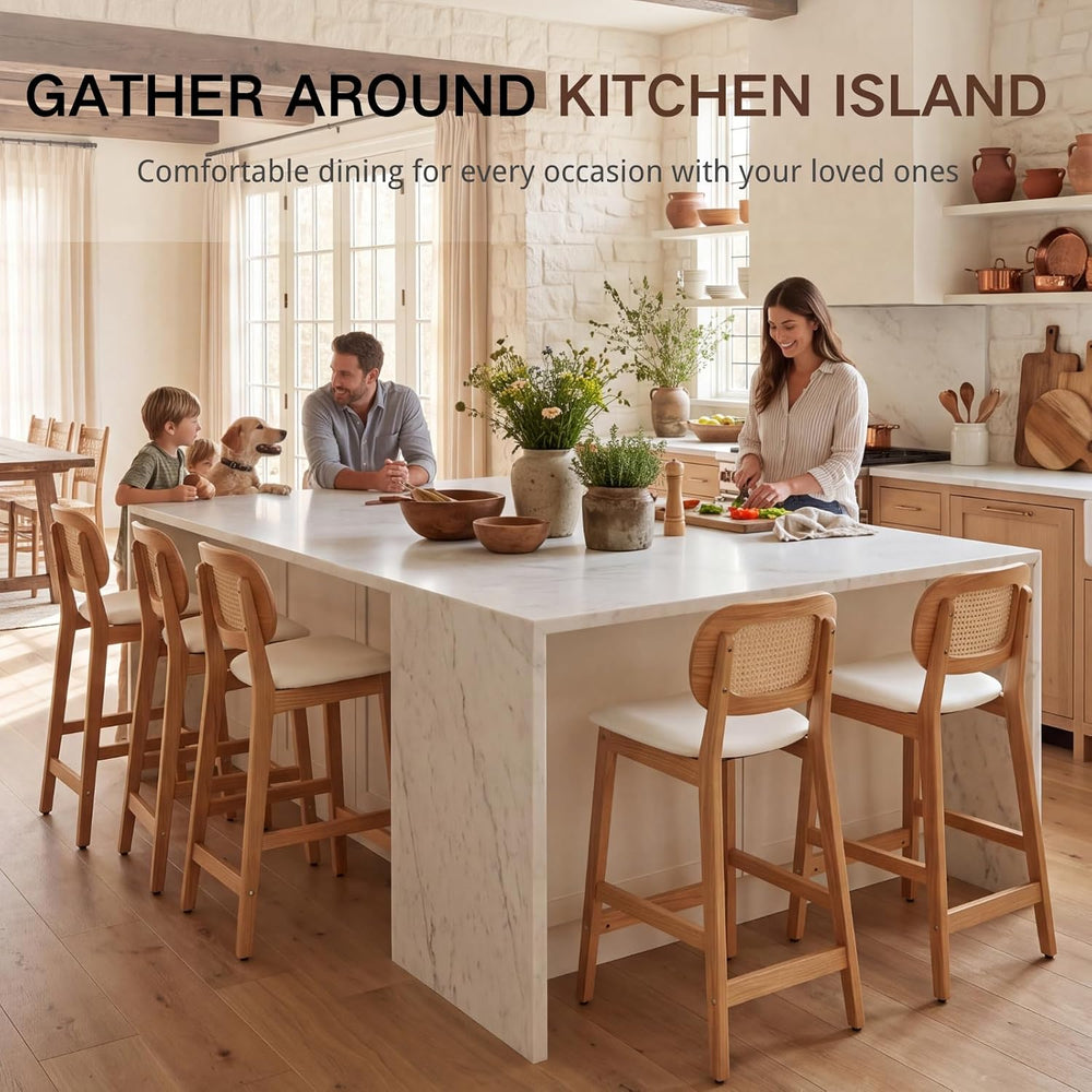 EALSON Rattan Counter Height Bar Stools Set of 3 Modern Farmhouse Barstools w...