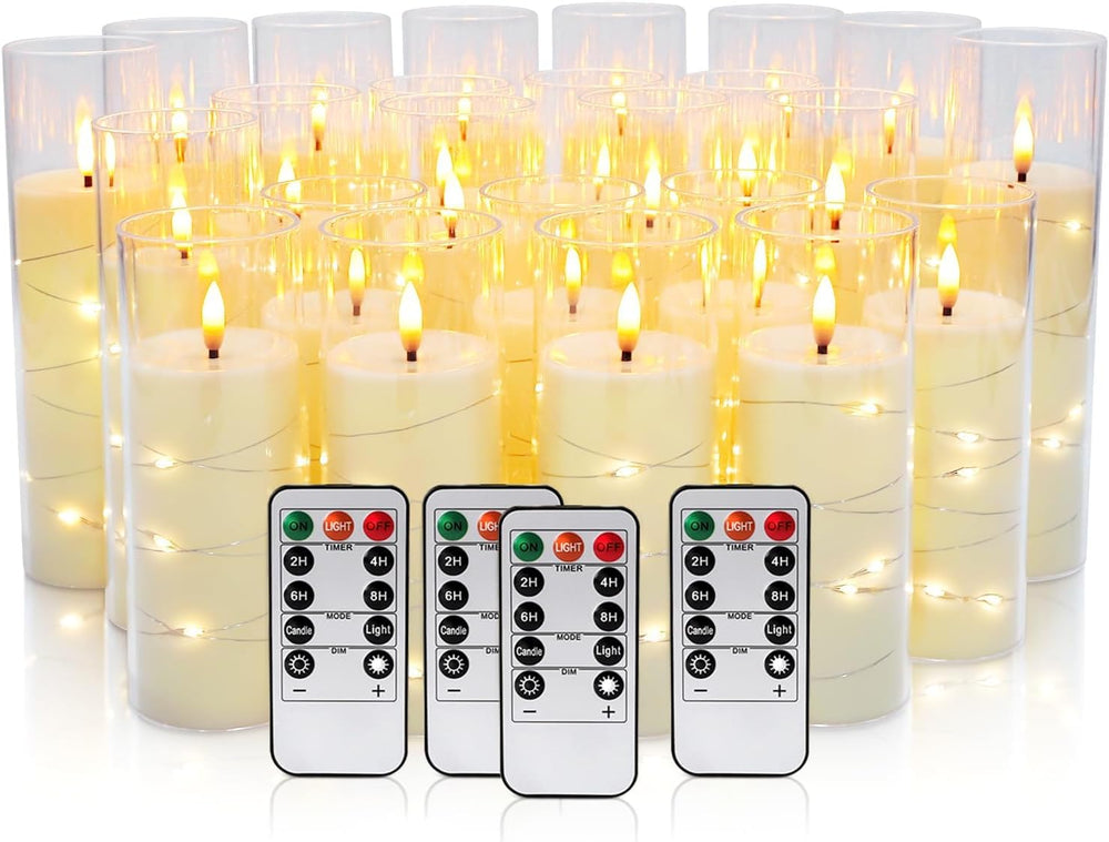 24 Pcs LED Flameless Candles with Remote, 3D Flickering Flame & LED Strin...
