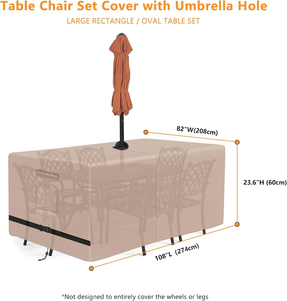 Rectangle Patio Table Cover with Umbrella Hole 108 Lx 82" W x 23.6"...