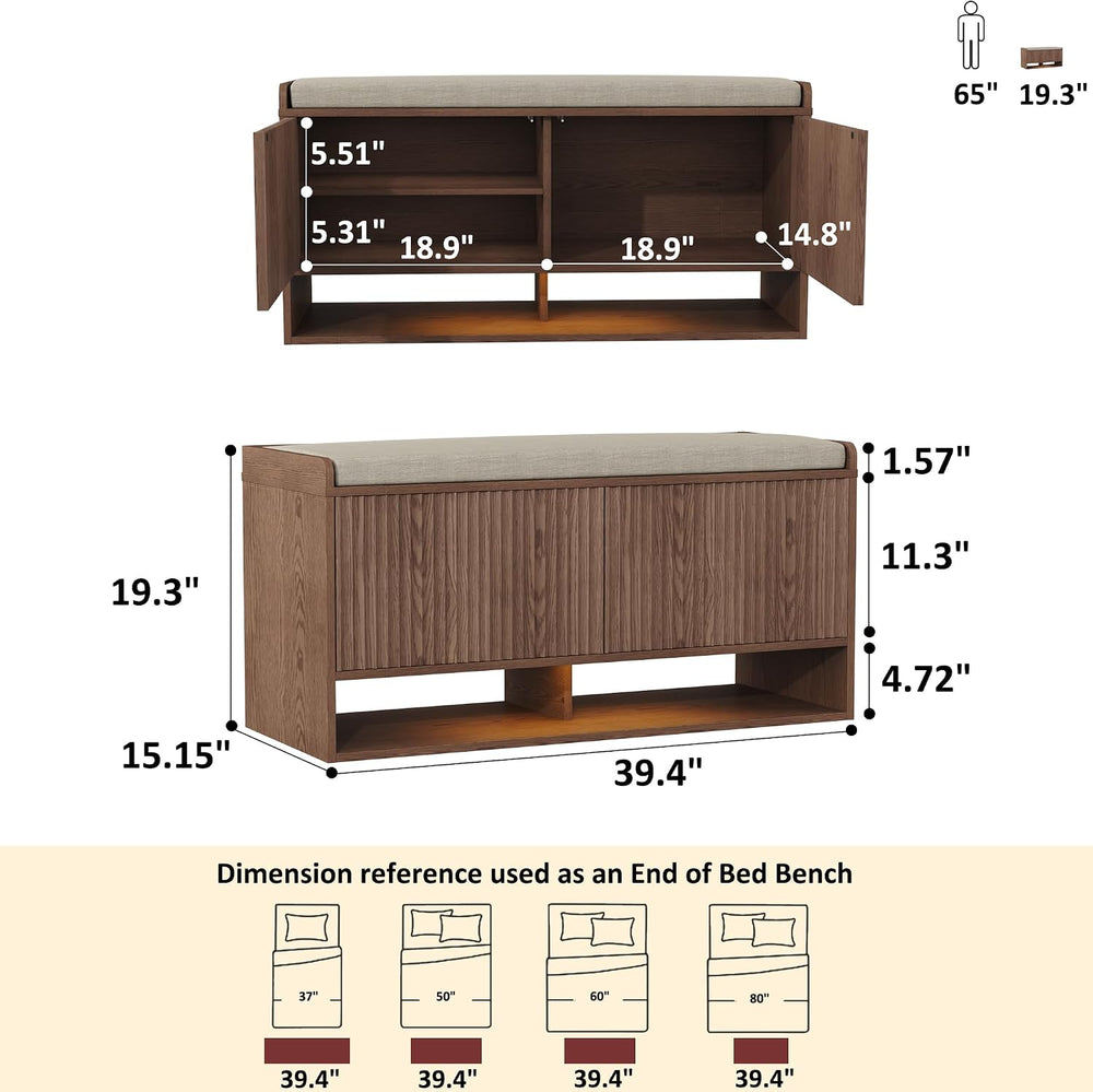 HOMEFORT 39.4" Fluted Shoe Storage Bench, Entryway Bench with Linen Seat...