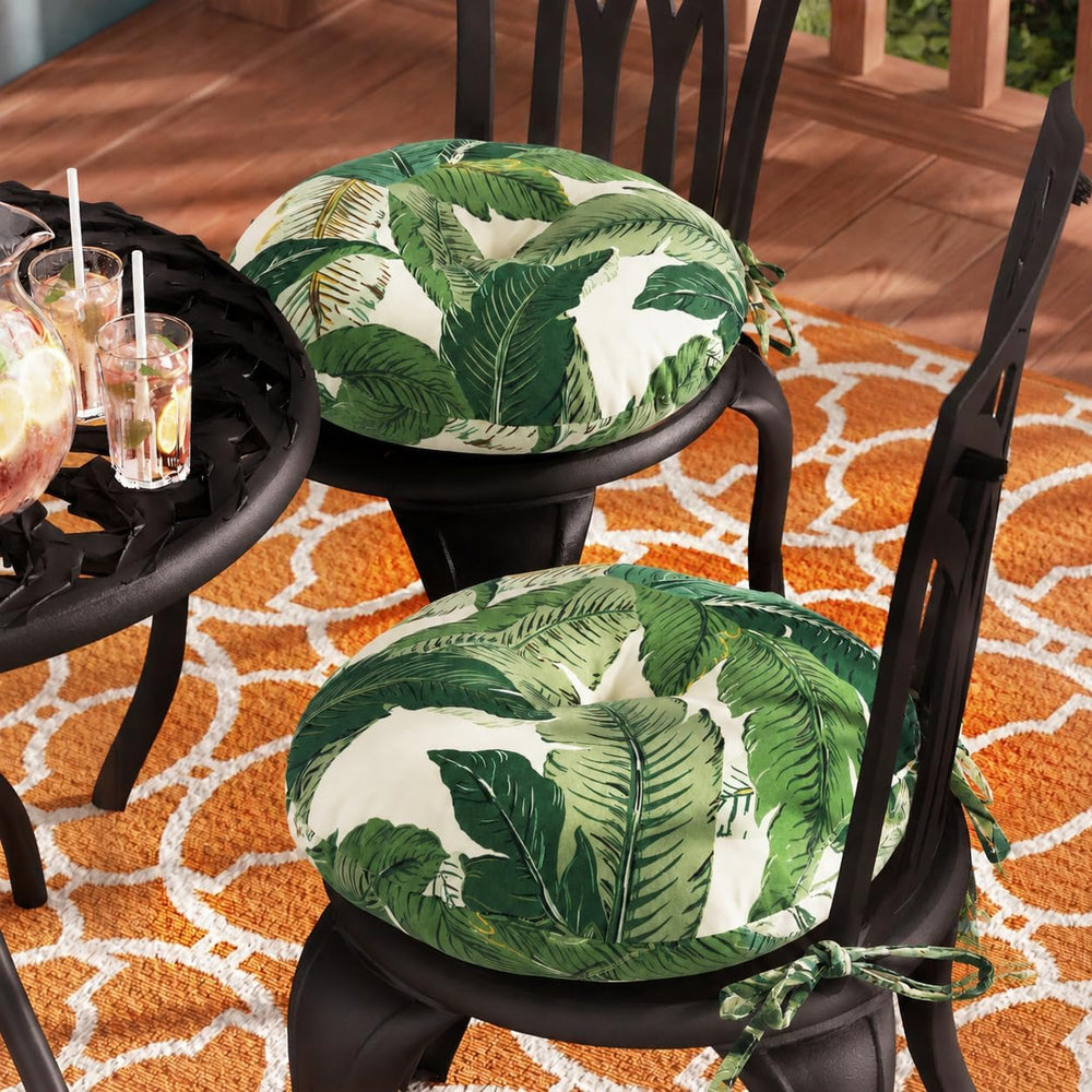 Outdoor Bistro Chair Cushion Set of 2, Waterproof Tufted Round Seat Cushion w...