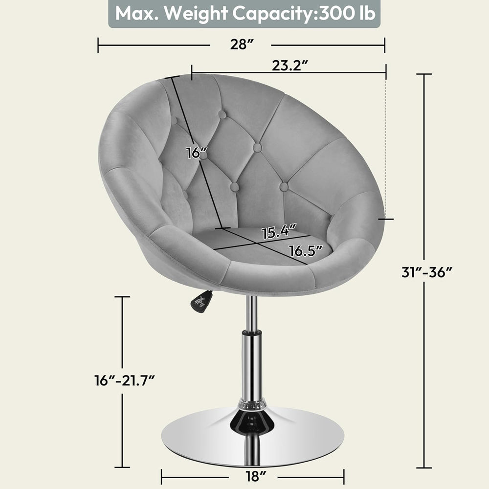 Yaheetech Adjustable Swivel Vanity Chair, Velvet Vanity Chair, Gray