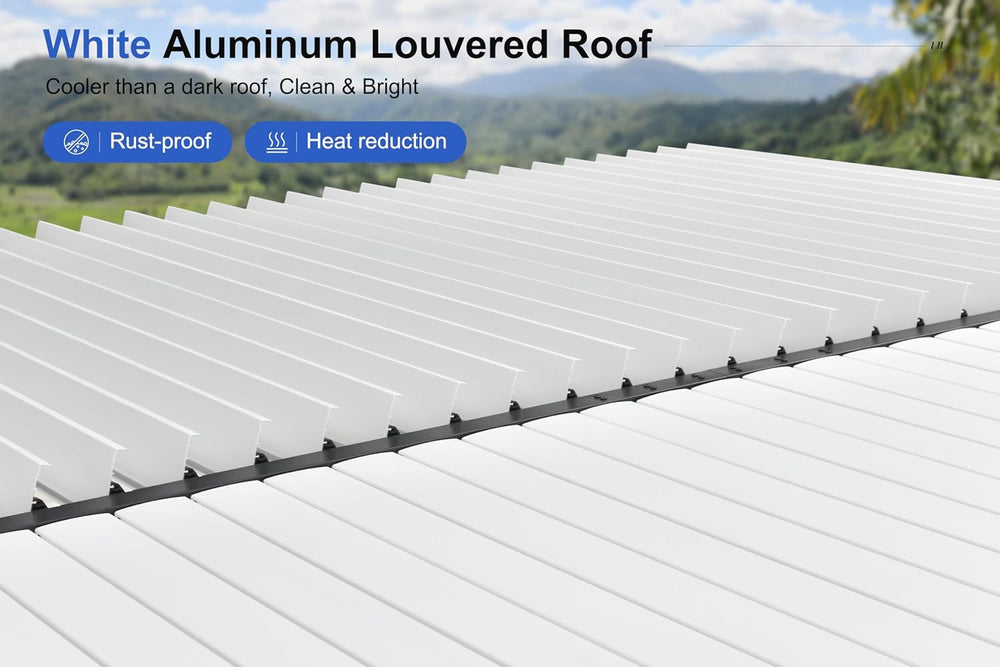 PURPLE LEAF Louvered Pergola 11' x 23' Large White Roof Aluminum Frame