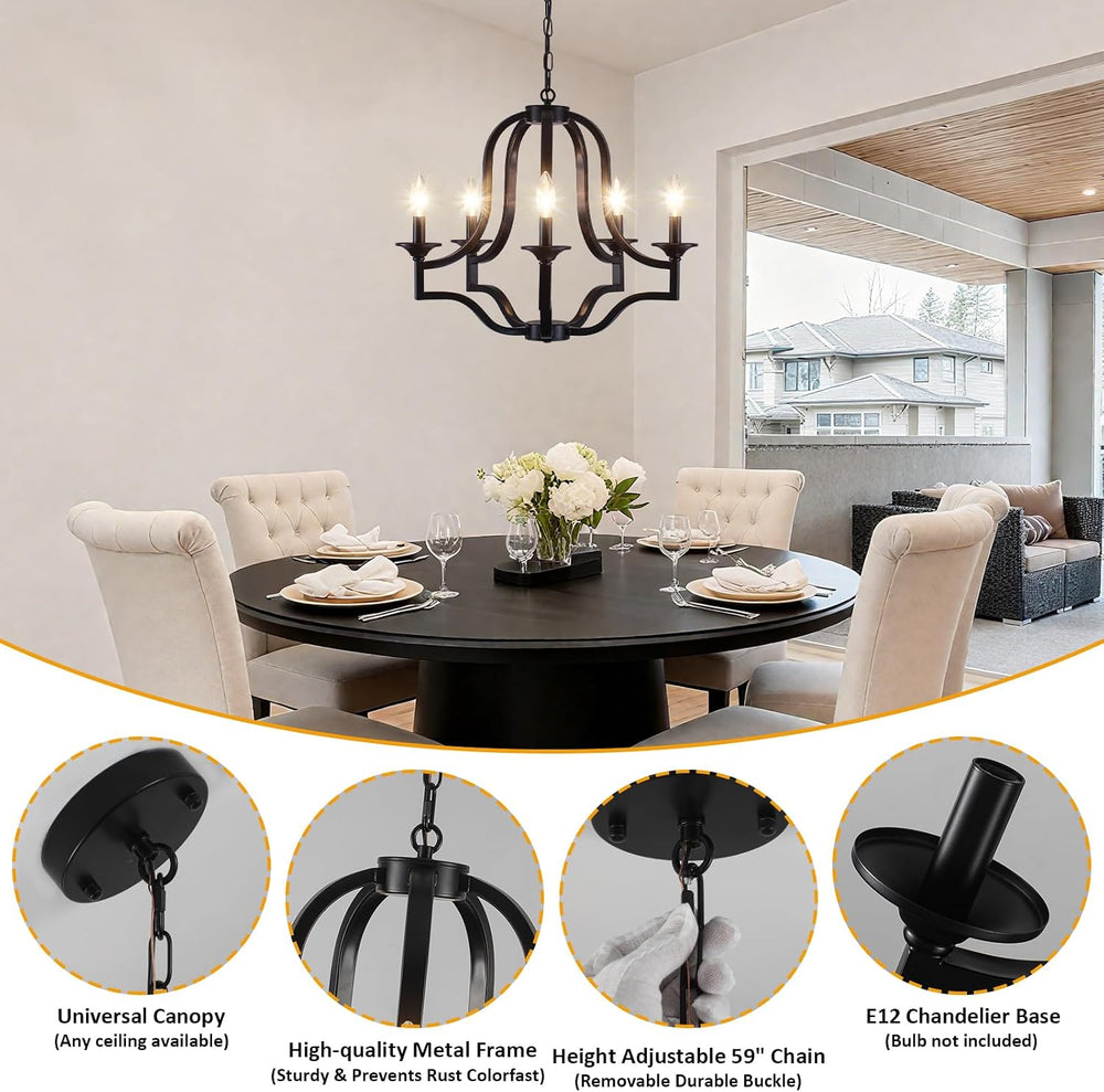 Black Chandelier Light, Modern Farmhouse Chandeliers for Dining Room Light Fi...