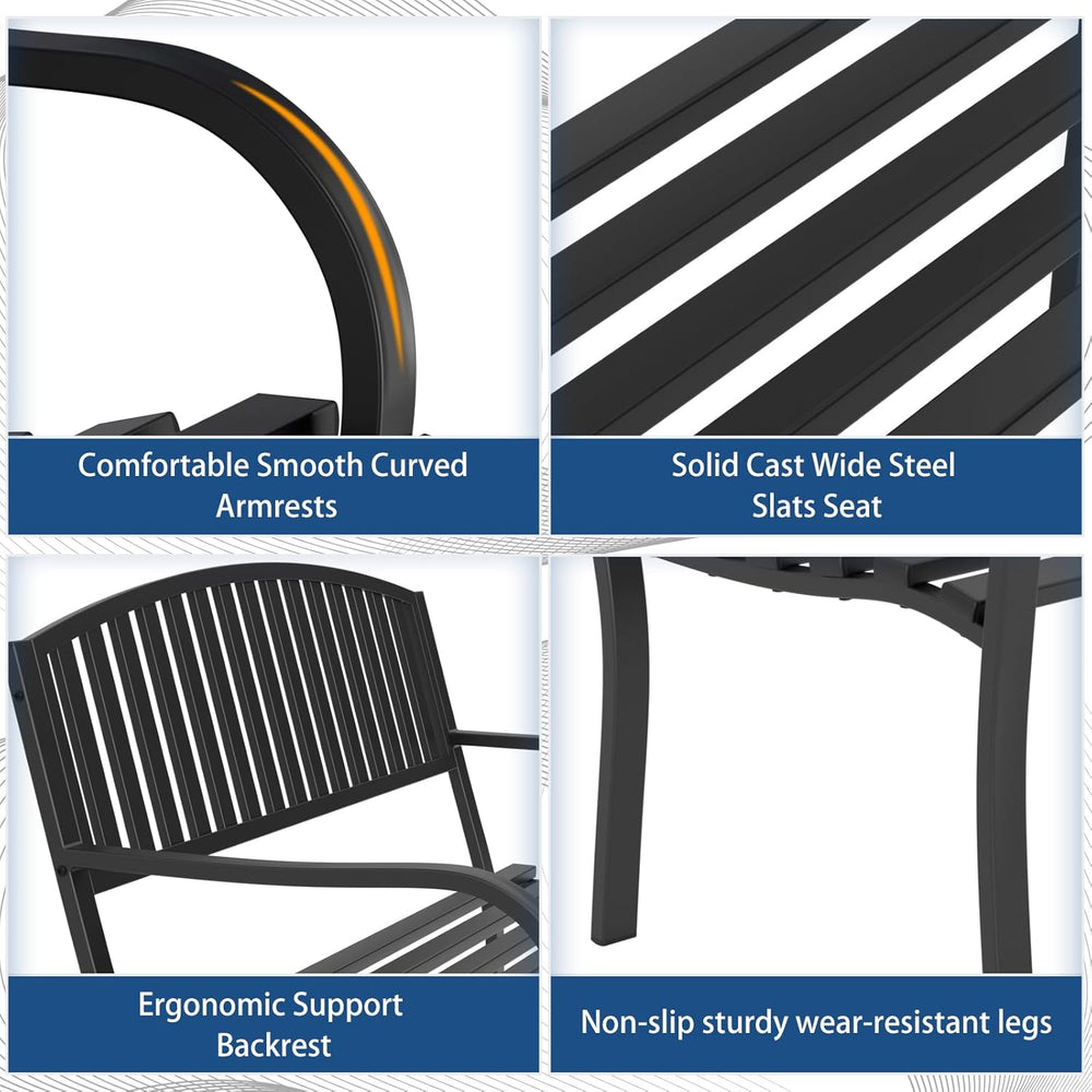 Outdoor Bench Garden Bench, Weatherproof Anti-Rust Heavy-Duty Outside Benches...
