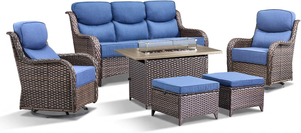 Luxury Patio Furniture Set with Fire Pit Table-6 Pieces All Weather Outdoor S...