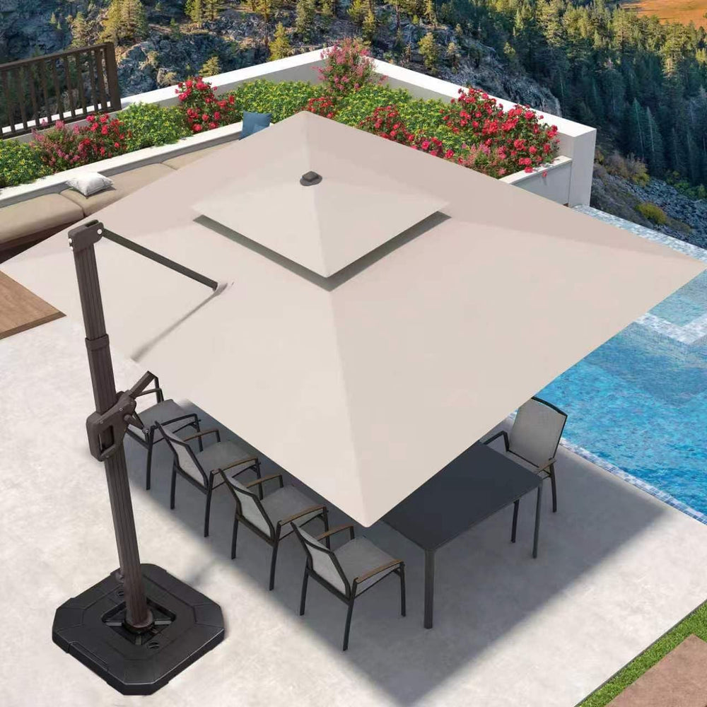 Deconk 9' X 12' Patio Umbrella with LED Lights Outdoor Cantilever Umb...