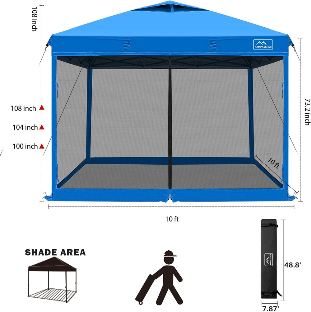 KAMPKEEPER 10x10 Pop-Up Canopy Tent, Waterproof, Portable Shade with Side Wal...