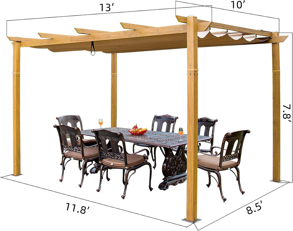 Domi 10x13ft Outdoor Retractable Pergola with Sun Shade Canopy, Pergolas and ...
