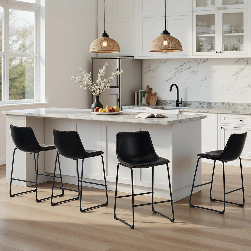 STOOLINK Counter Height Bar Stools Set of 2, 26 Inch Faux Leather Bar Stool