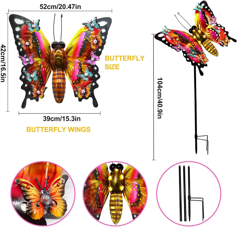 Solar Butterfly Lights Outdoor, Large 41" Metal Garden Decor Outdoor Lights