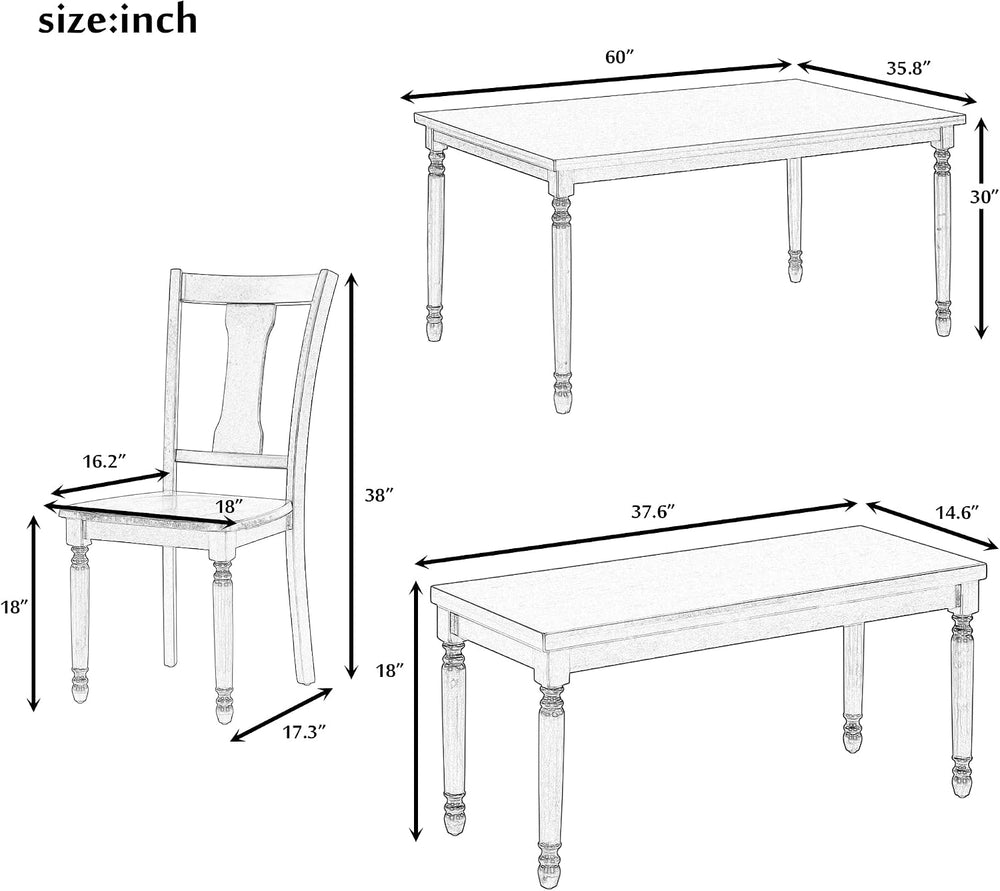 LUMISOL 60" Farmhouse Kitchen Table Set for 4-6 (6-Piece)
