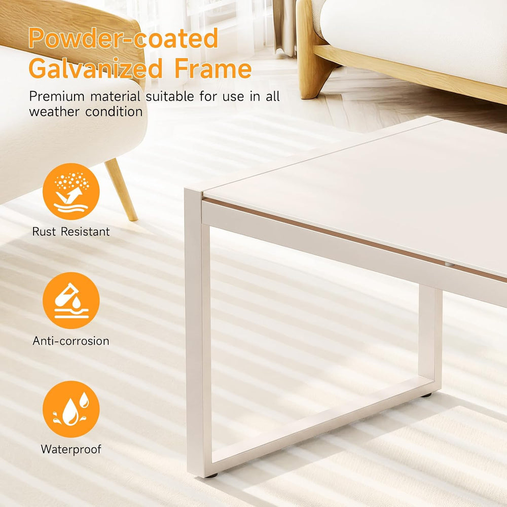 ONBRILL Rectangle Coffee Table with Tempered Glass Desktop, Sand