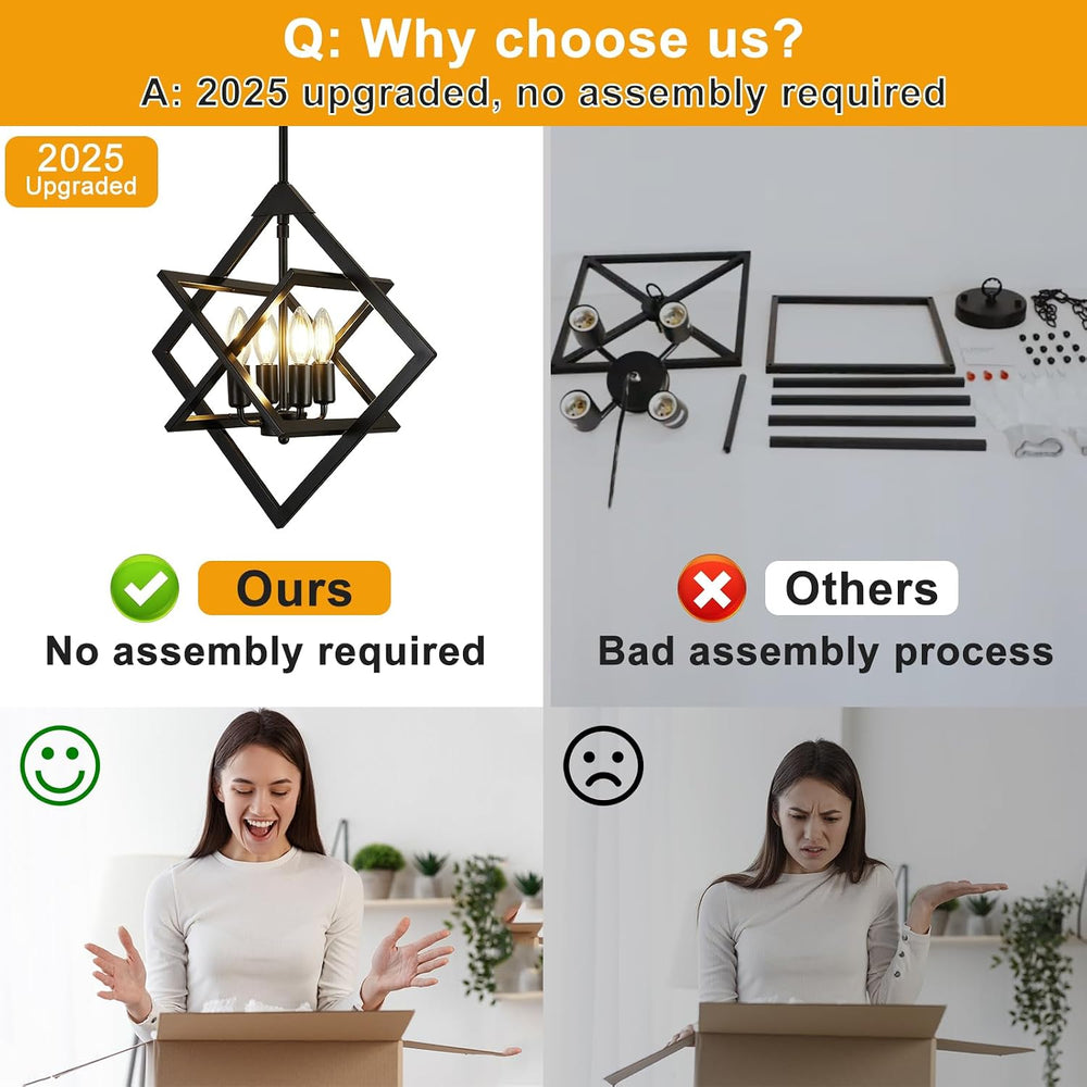 18" Modern Black Chandelier for Dining Room, No Assembly Required 4-Ligh...