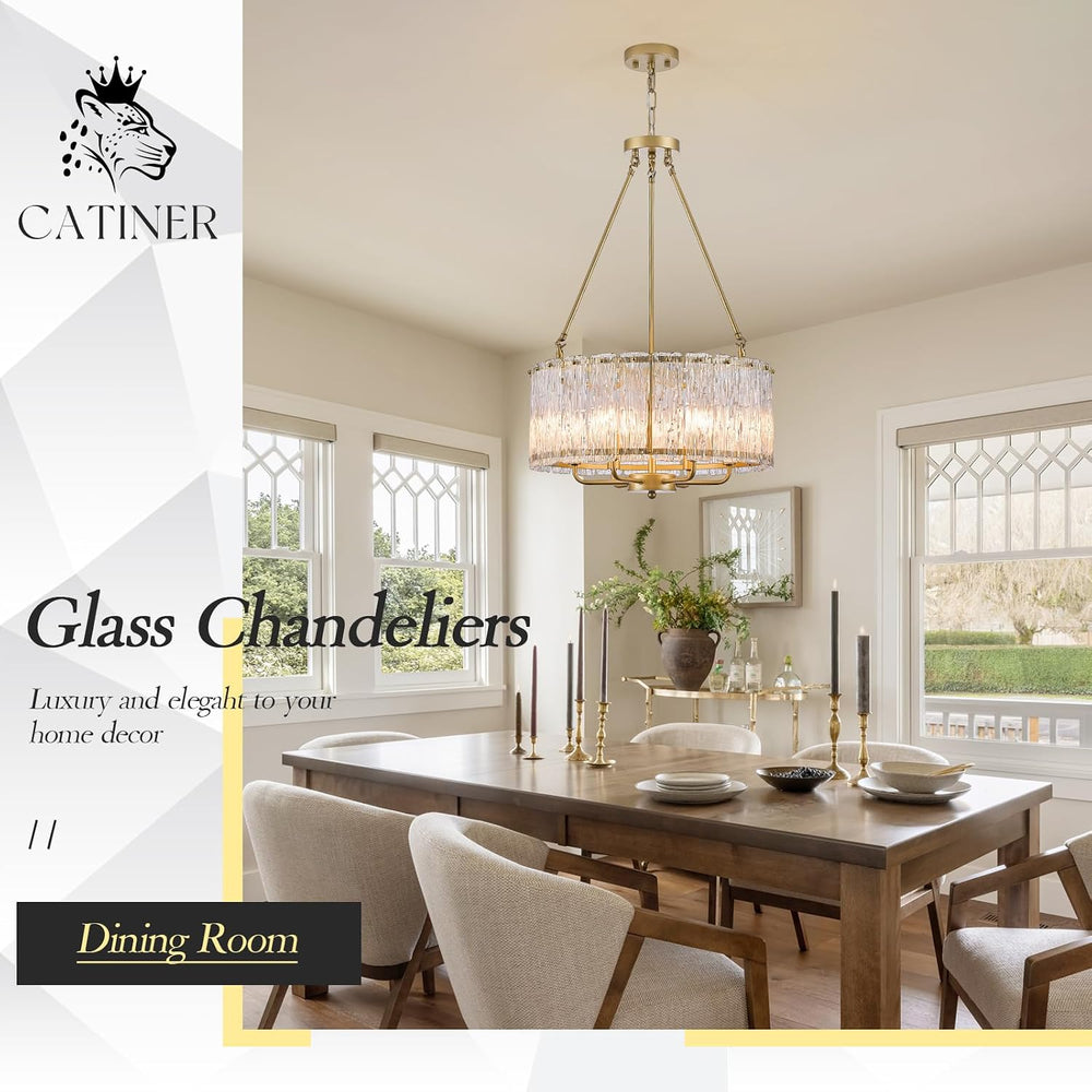 CATINER Modern 20" Crystal Glass Chandelier 6-Light Gold Chandeliers