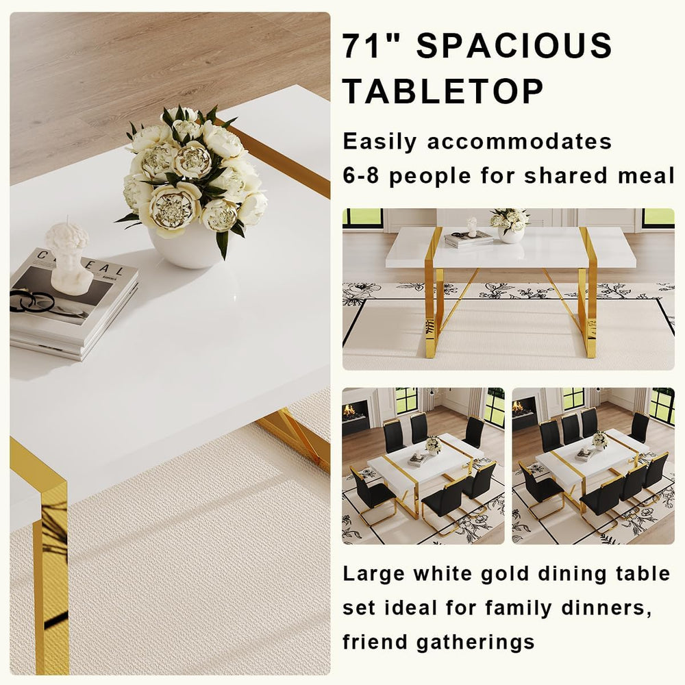 Ebullient 71“ White Dining Table, Modern Dining Room Table for 6-8, Kitchen T...