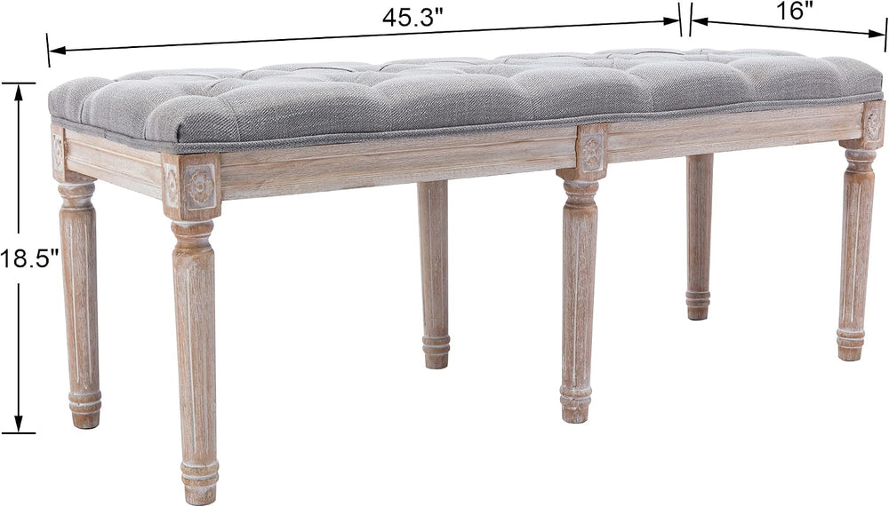 Farmhouse Dining Bench 45" Long Vintage Tufted Bench with Wood Legs Upho...