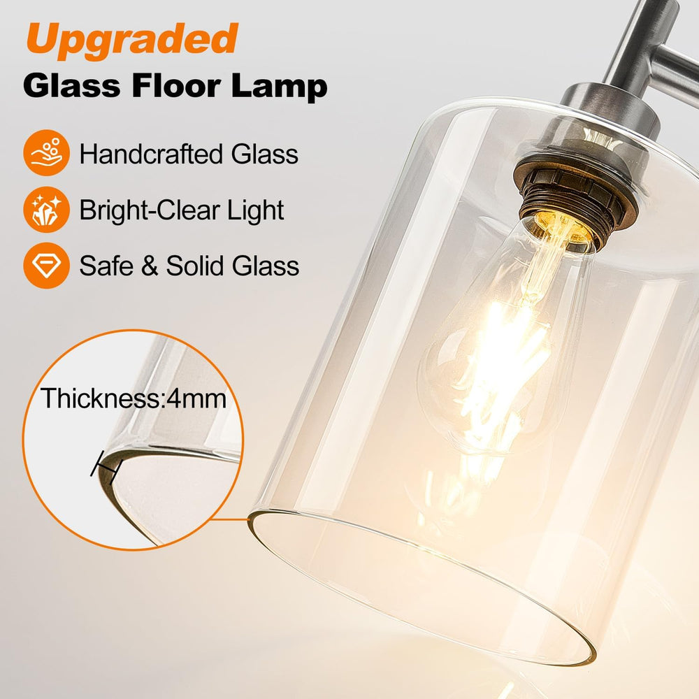 【Upgraded】 Dimmable Floor Lamp for Living Room with Glass Lampshade, Brushed ...