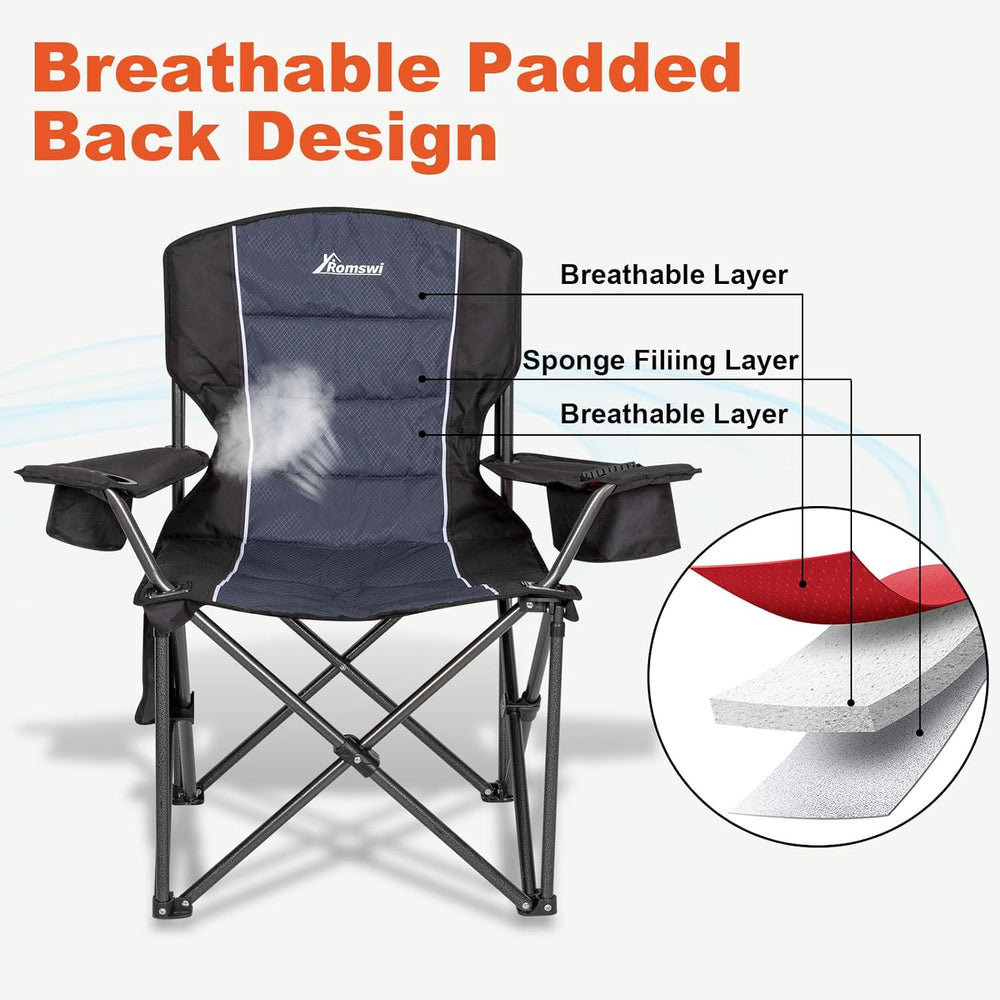 Romswi Oversized Camping Chairs,Heavy Duty Support 500 LBS,Padded Back & ...