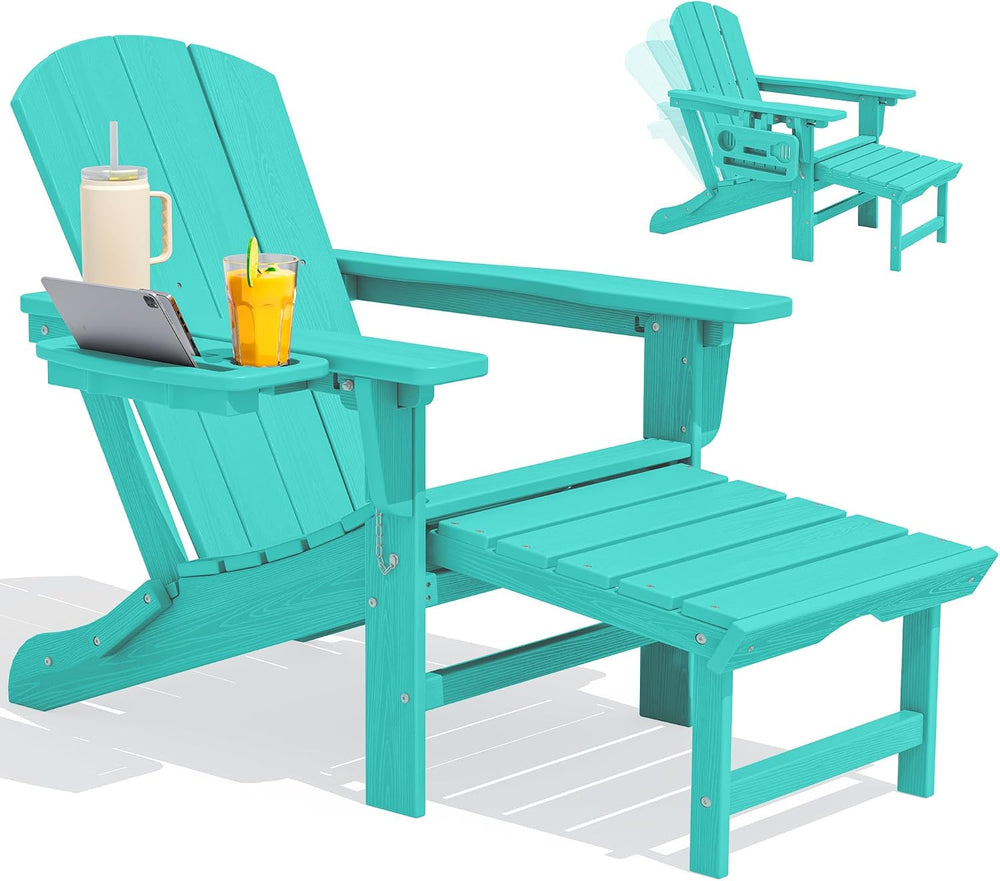 SERWALL Folding Adjustable Adirondack Chair with Footrest, HDPE Outdoor Chair...