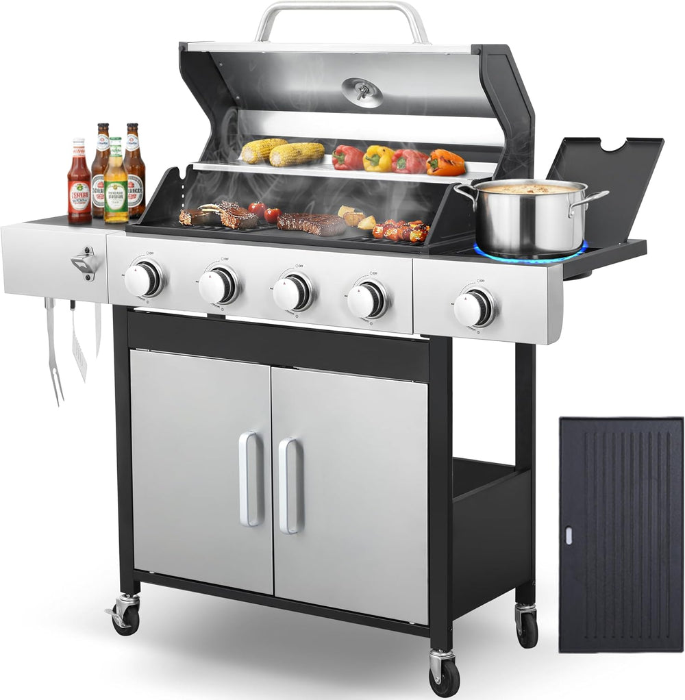 Propane Gas Grill 4 Burner Griddle & Grill Combo, 49,000 BTU Outdoor BBQ ...