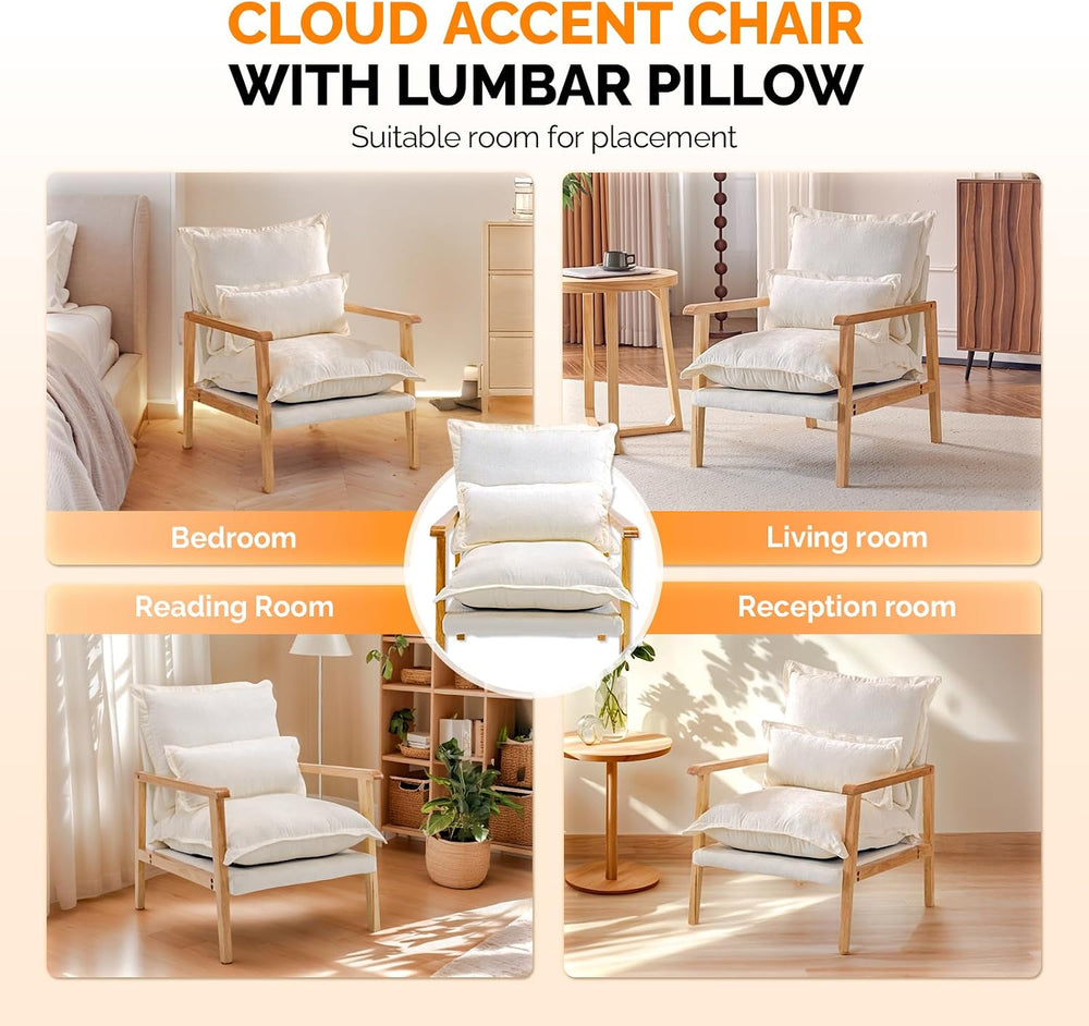 VINGLI Mid-Century Modern Cloud Accent Armchair with Lumbar Pillow, 6.3'&...