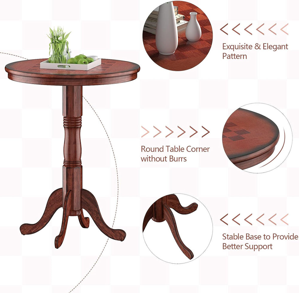 Giantex 3 Pcs Dining Table Set, Wooden Pub Pedestal Side Table with Stable Ba...