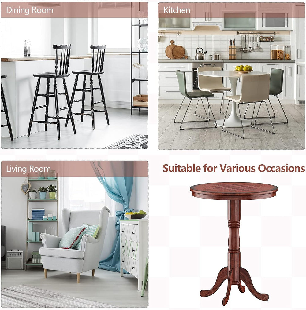 Giantex 3 Pcs Dining Table Set, Wooden Pub Pedestal Side Table with Stable Ba...