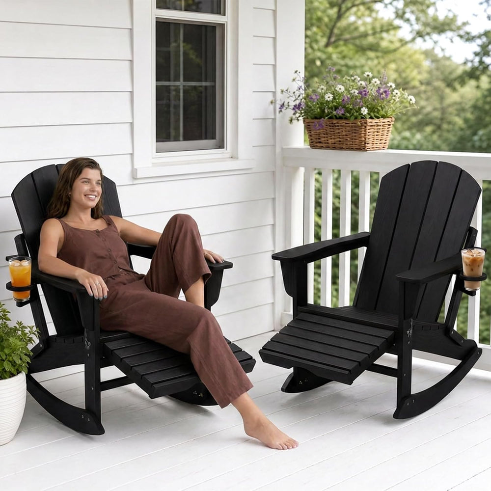 PASAMIC Adirondack Rocking Chairs Set of 2, Foldable All-Weather HDPE Patio R...