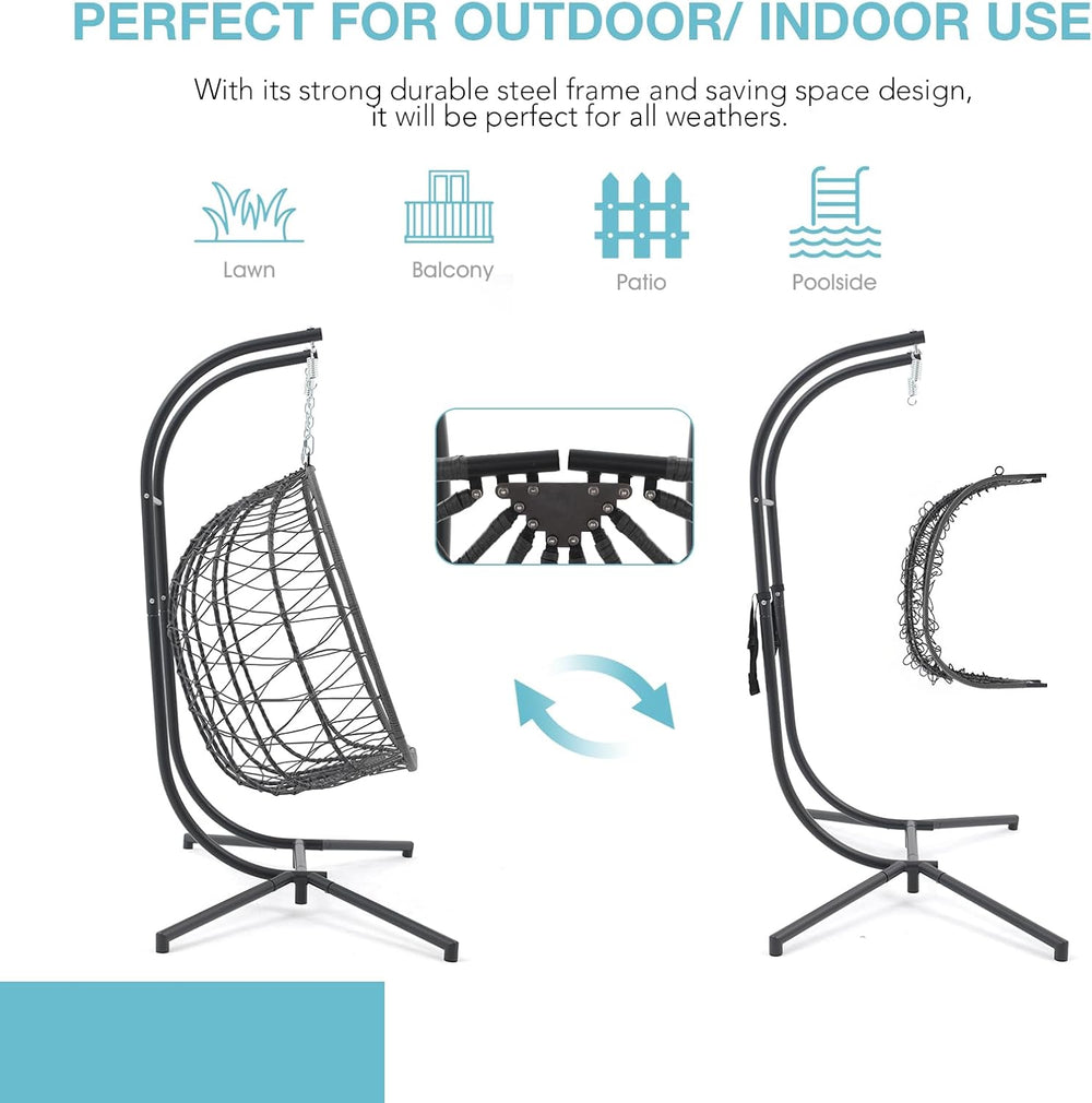 Patiorama 2 Person Double Egg Swing Chair with Stand, Wicker, Light Grey