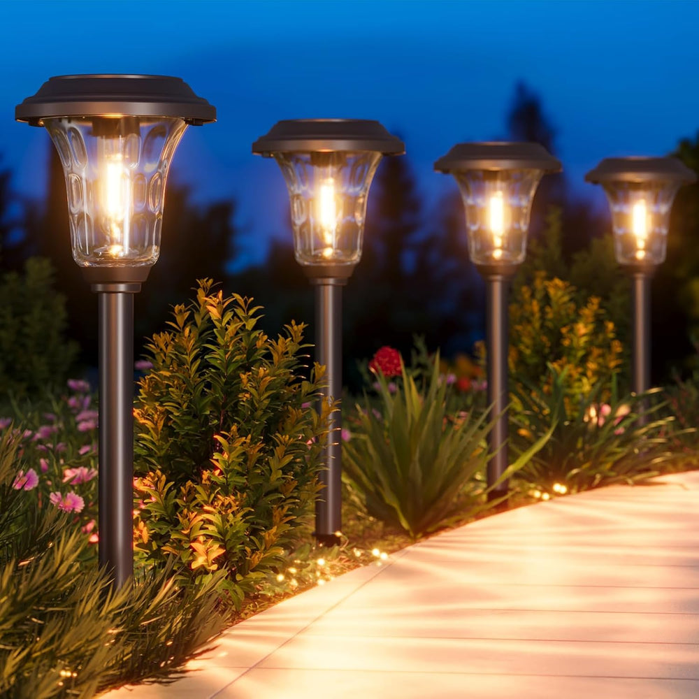 XMCOSY+ Solar Lights Outdoor, 6 Pack Metal Glass Solar Pathway Lights