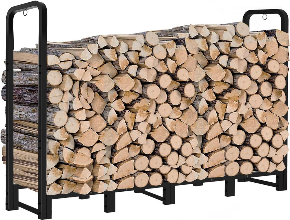 8ft Outdoor Firewood Rack, Upgraded Heavy Duty Logs Stand Stacker Holder for ...