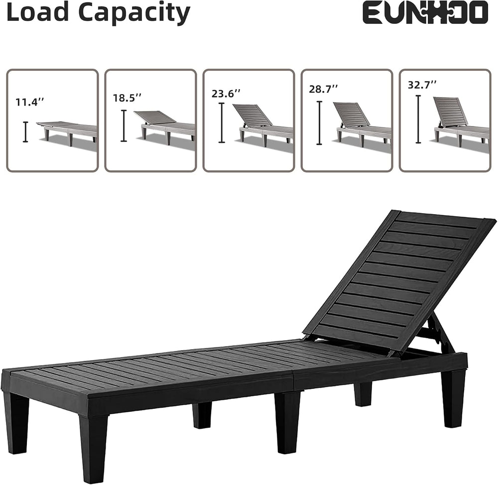 EUNHOO Chaise Lounge Outdoor Set of 4,Adjustable Pool Lounge Chair with 5 Pos...