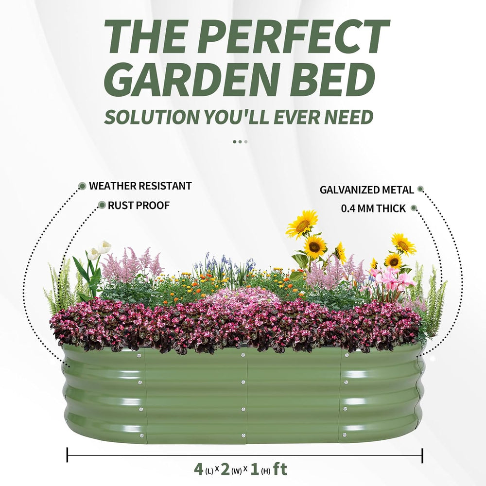 1MORE Galvanized Raised Garden Bed Outdoor,Planter Bed 4x2x1ft,Green,2-Pk