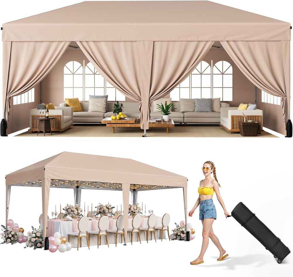 10x20 FT Pop Up Canopy Tent with 6 Sidewalls,Beige