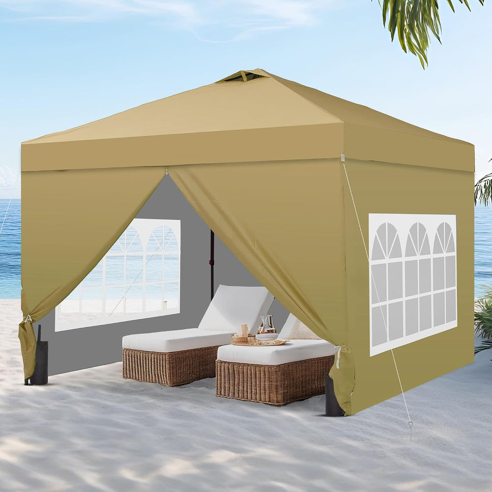 GDY 10x10 Pop Up Canopy Tent with 4 Sidewalls, Easy Set up, Outdoor Silver Co...