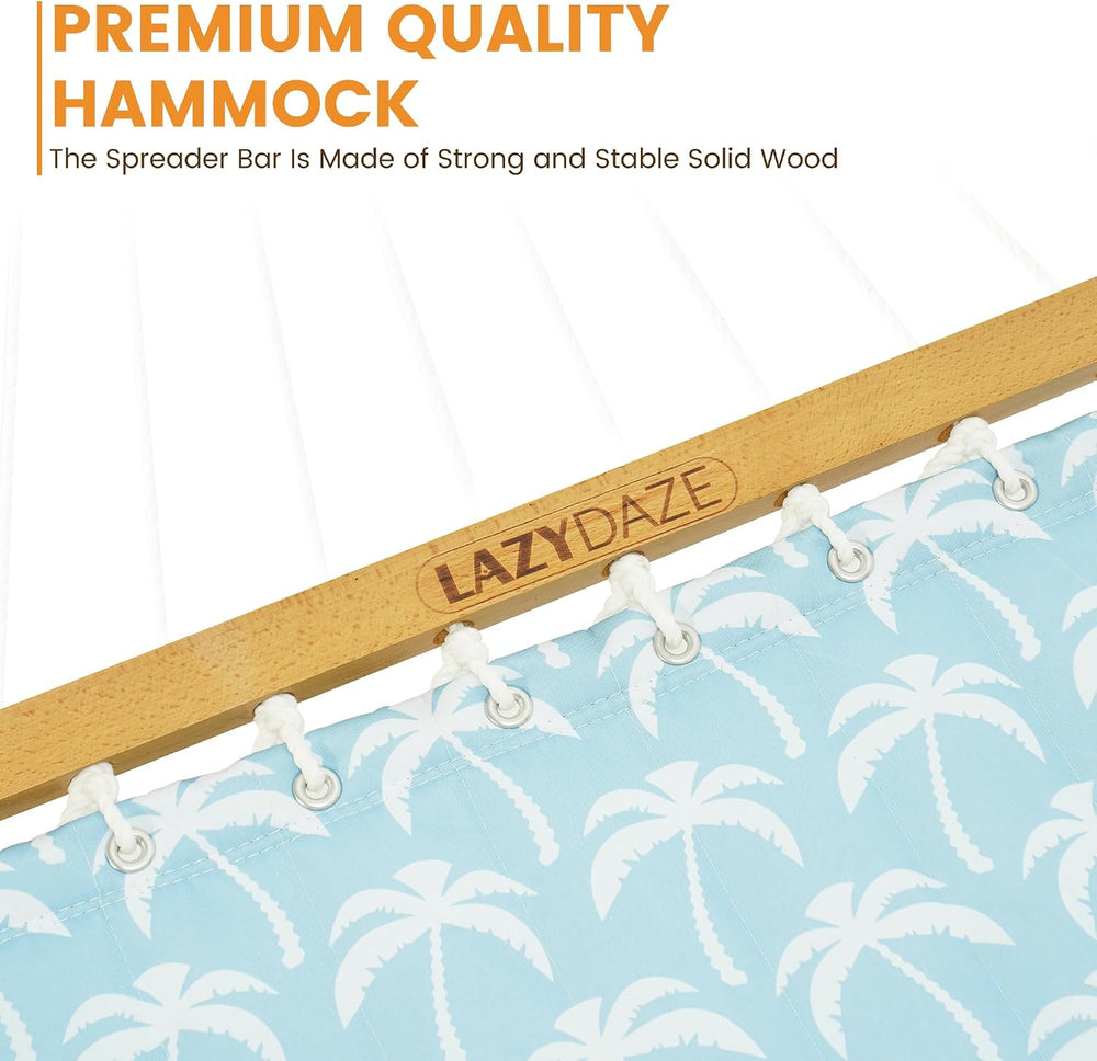 Lazy Daze 12FT Double Quilted Hammock for Outside with Pillow, Coastal Blue